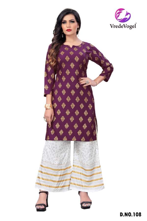 Vv Rimi Ethnic Wear Rayon Gold Print Kurti With Bottom Collection